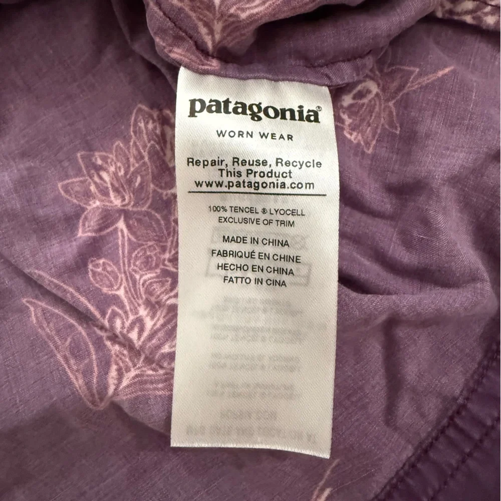 Patagonia Purple Floral V-Neck Dress XL Tencel Long‎ Sleeve Pockets Lightweight